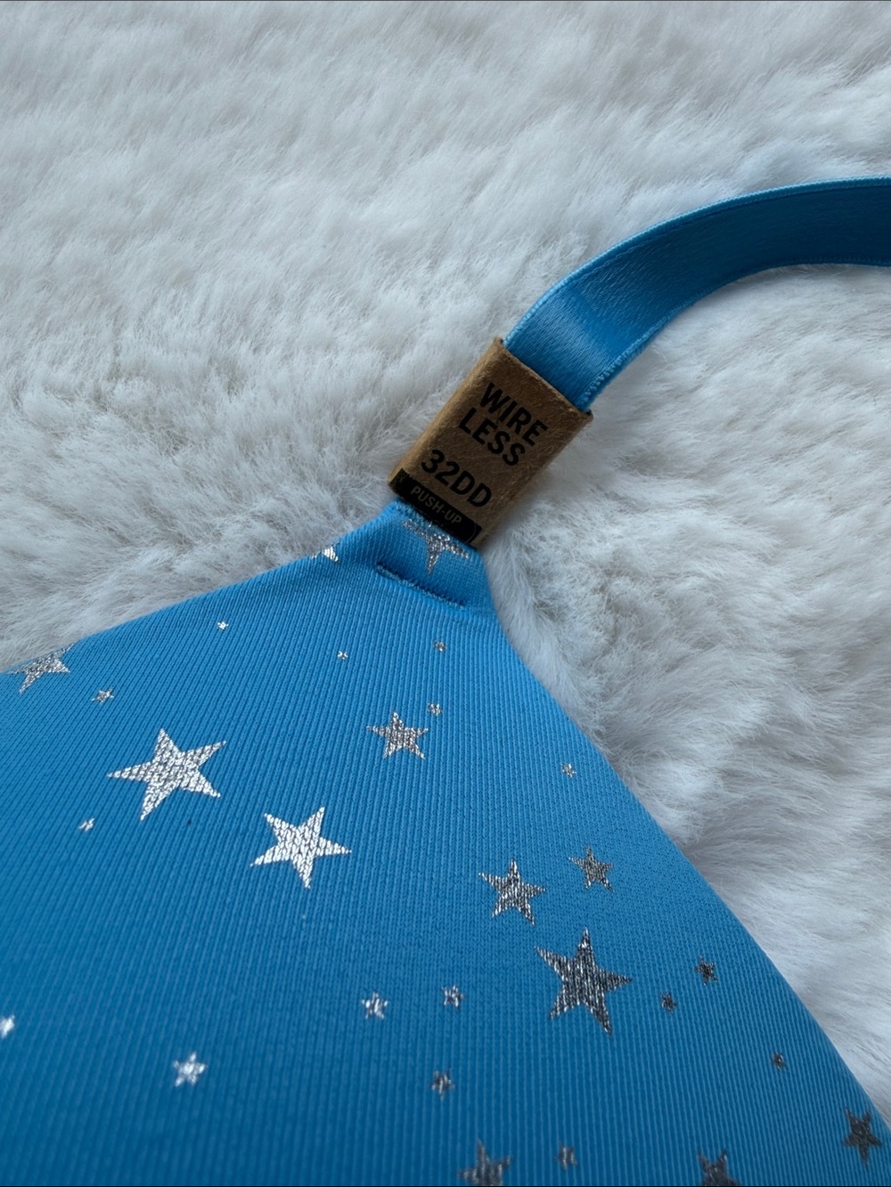 PINK Victoria's Secret Bright Blue Star-Print Wireless Bra size 32DD - Picture 3 of 12